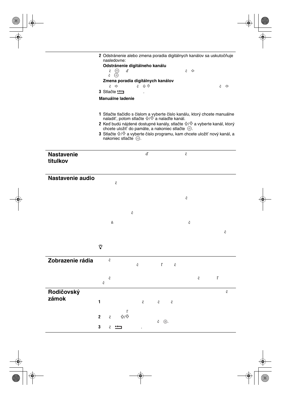 Nastavenie titulkov, Nastavenie audio, Zobrazenie rádia | Rodičovský zámok | Sony KDL-32V4500 User Manual | Page 174 / 215