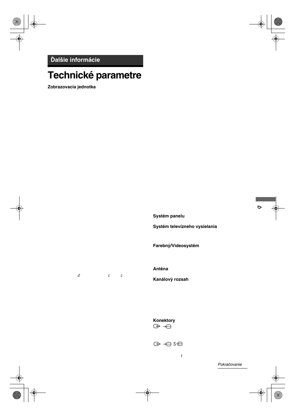 Technické parametre, Ďalšie informácie | Sony KDL-32V4500 User Manual | Page 177 / 215