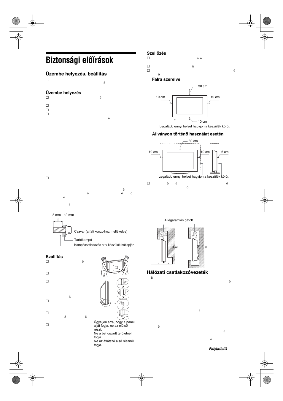 Biztonsági előírások | Sony KDL-32V4500 User Manual | Page 188 / 215