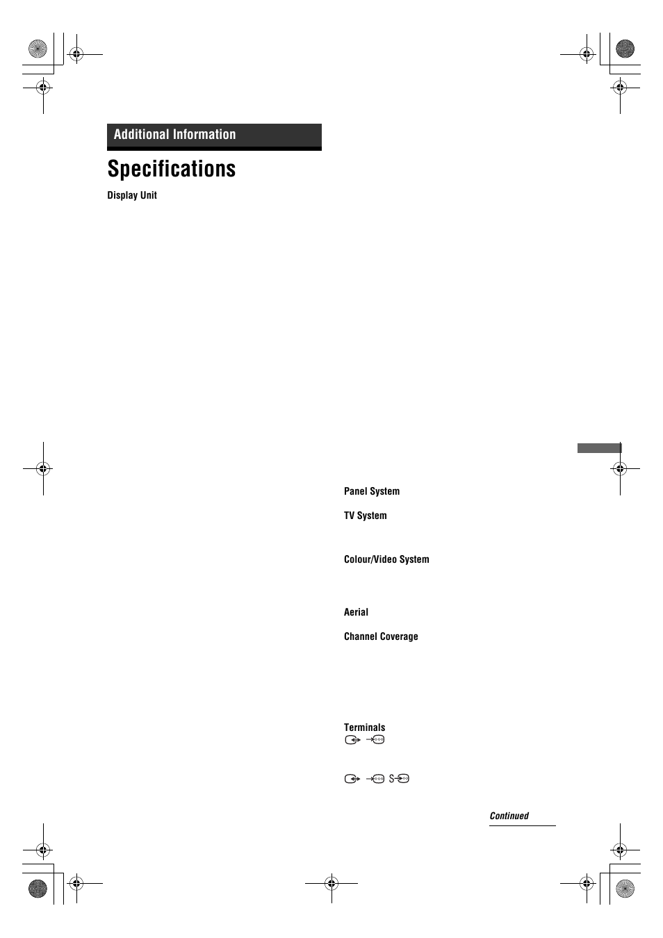 Specifications, Additional information | Sony KDL-32V4500 User Manual | Page 33 / 215