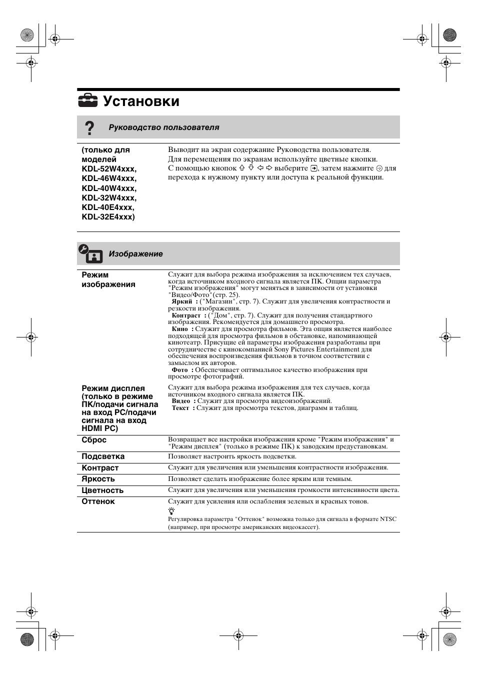 Установки, F/f/g/g | Sony KDL-32V4500 User Manual | Page 58 / 215