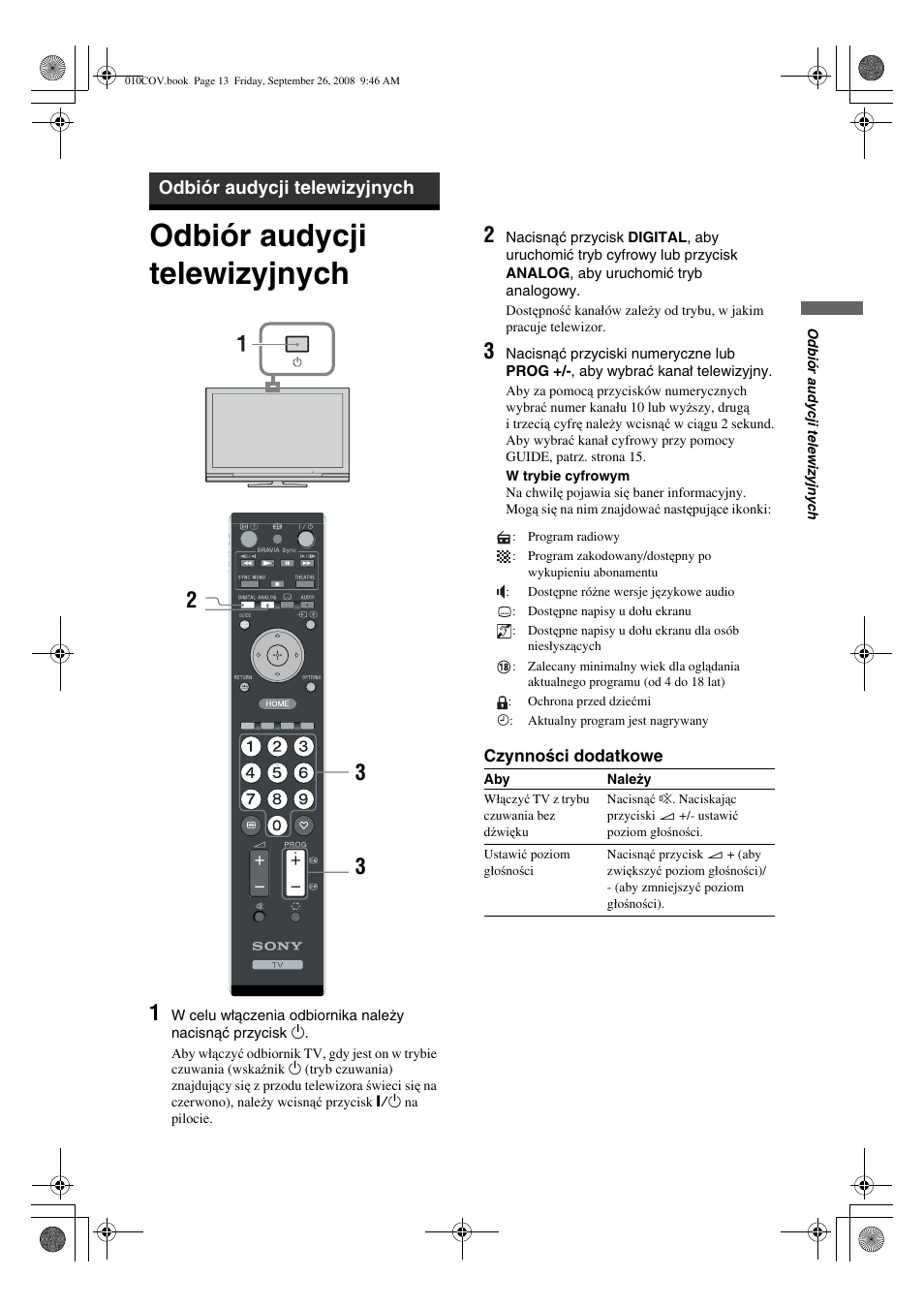 Odbiór audycji telewizyjnych | Sony KDL-32V4500 User Manual | Page 85 / 215