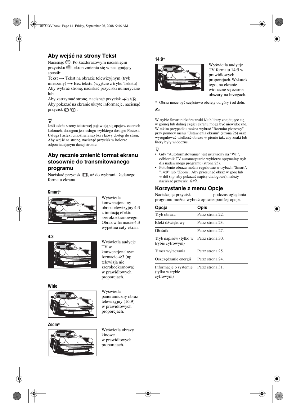 Aby wejść na strony tekst, Korzystanie z menu opcje | Sony KDL-32V4500 User Manual | Page 86 / 215