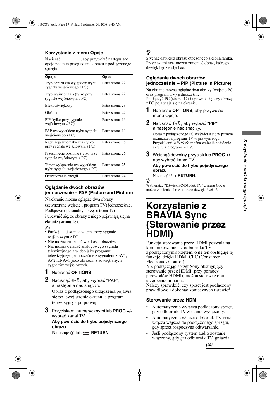 Korzystanie z bravia sync (sterowanie przez hdmi) | Sony KDL-32V4500 User Manual | Page 91 / 215