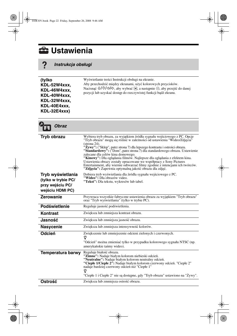 Ustawienia, F/f/g/g | Sony KDL-32V4500 User Manual | Page 94 / 215