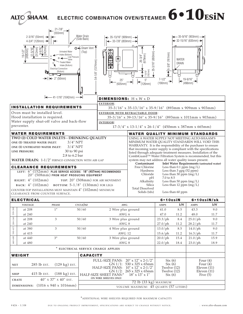 Electric combination oven/steamer | Alto-Shaam 6.10ESiN User Manual | Page 2 / 6