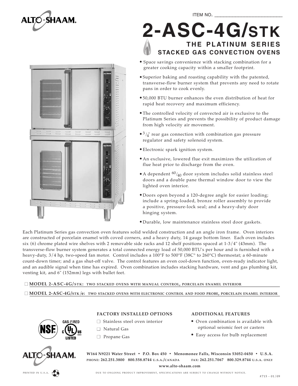 Alto-Shaam 2-ASC-4G/STK User Manual | 2 pages