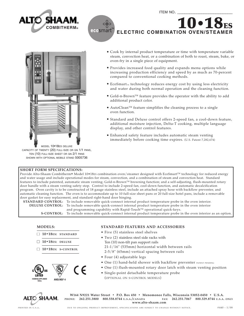 Alto-Shaam 10.18ES User Manual | 6 pages