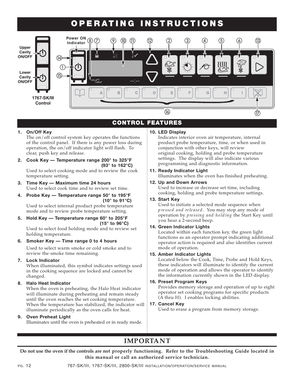 Important, Control features | Alto-Shaam Cook User Manual | Page 14 / 46