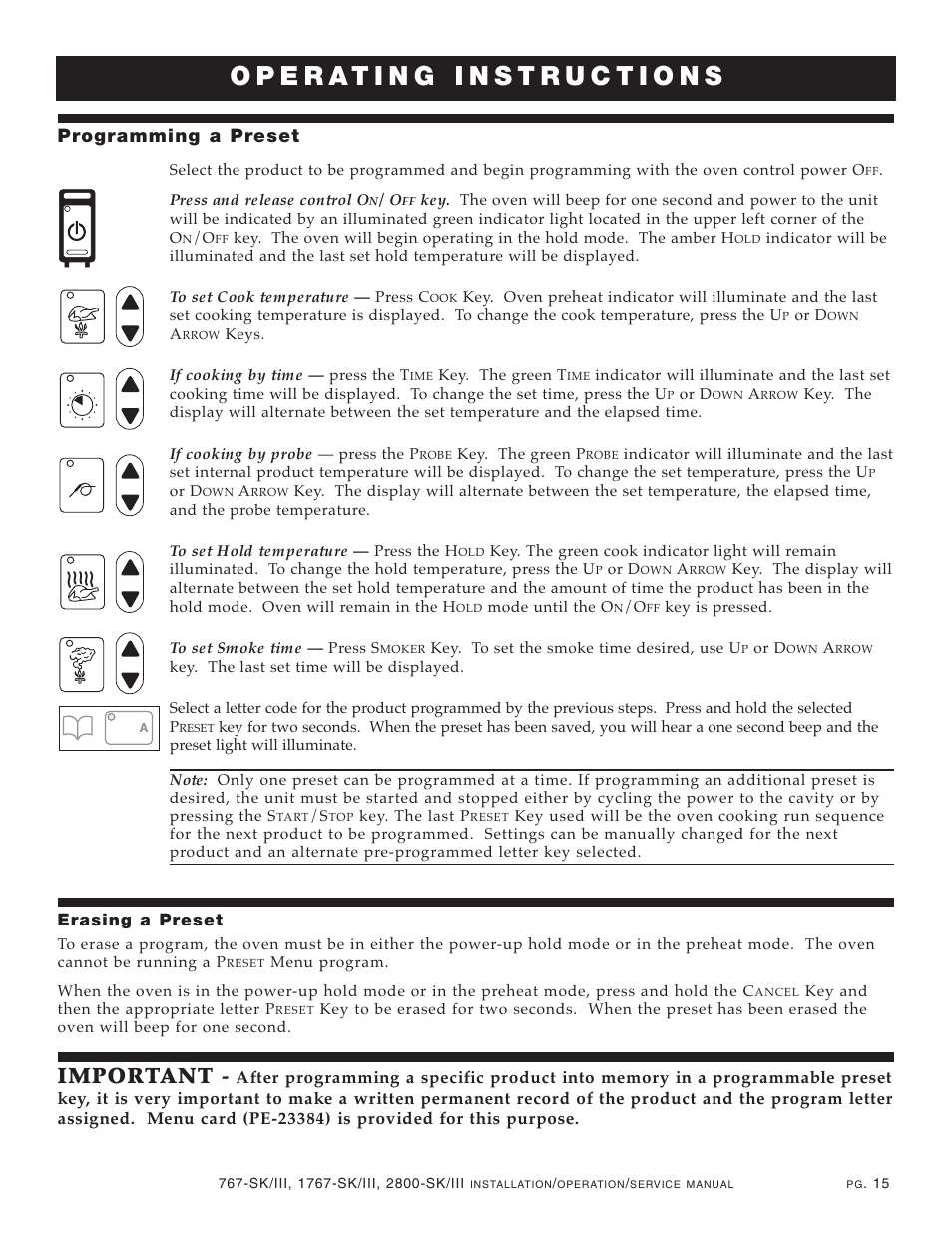 Important, Programming a preset | Alto-Shaam Cook User Manual | Page 17 / 46