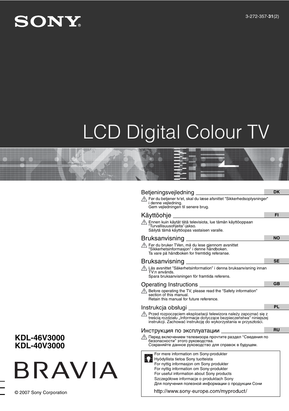Sony KDL-40V3000 User Manual | 300 pages