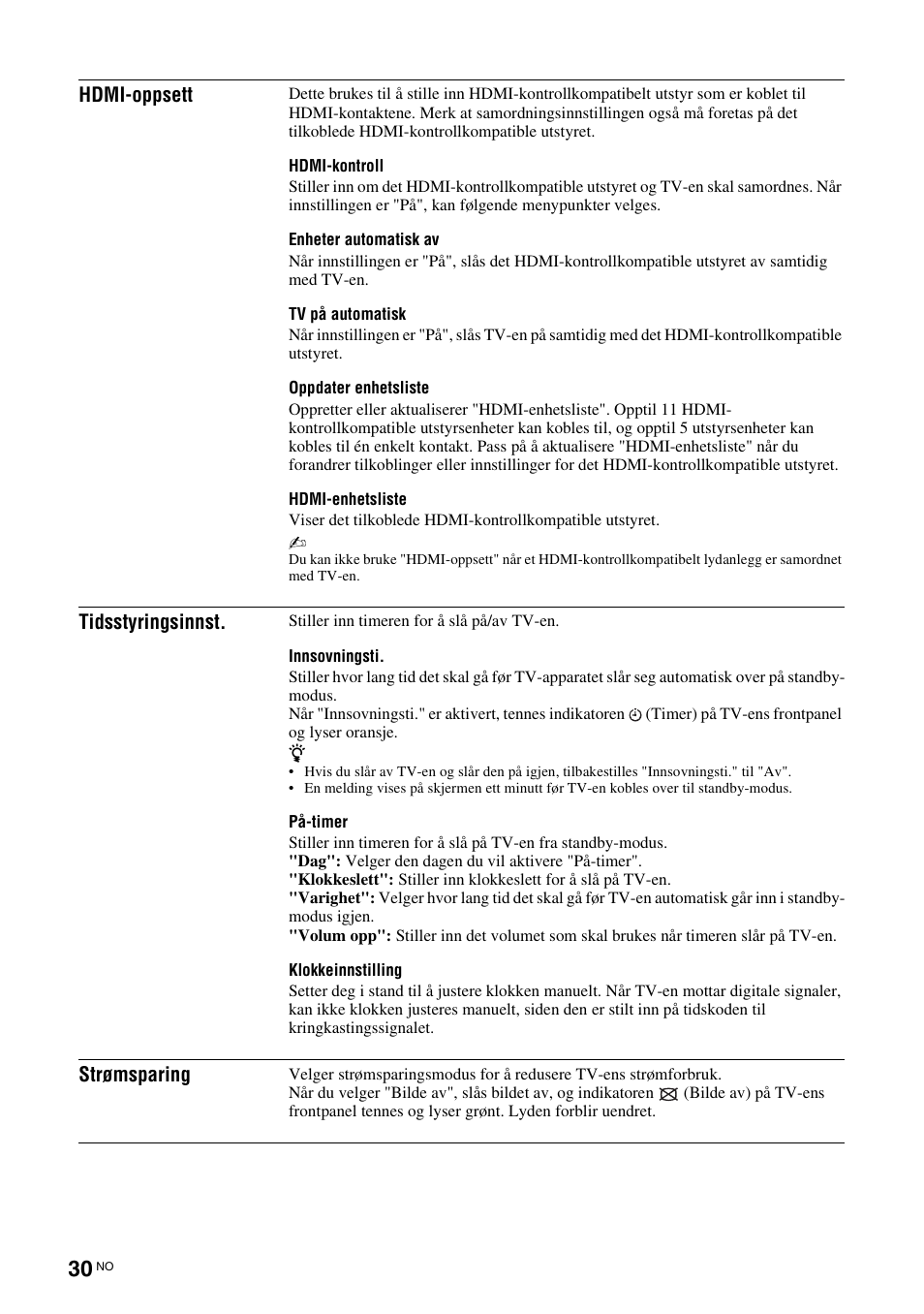 Side 30), Se side 30, R "hdmi-oppsett" p | Sony KDL-40V3000 User Manual | Page 112 / 300