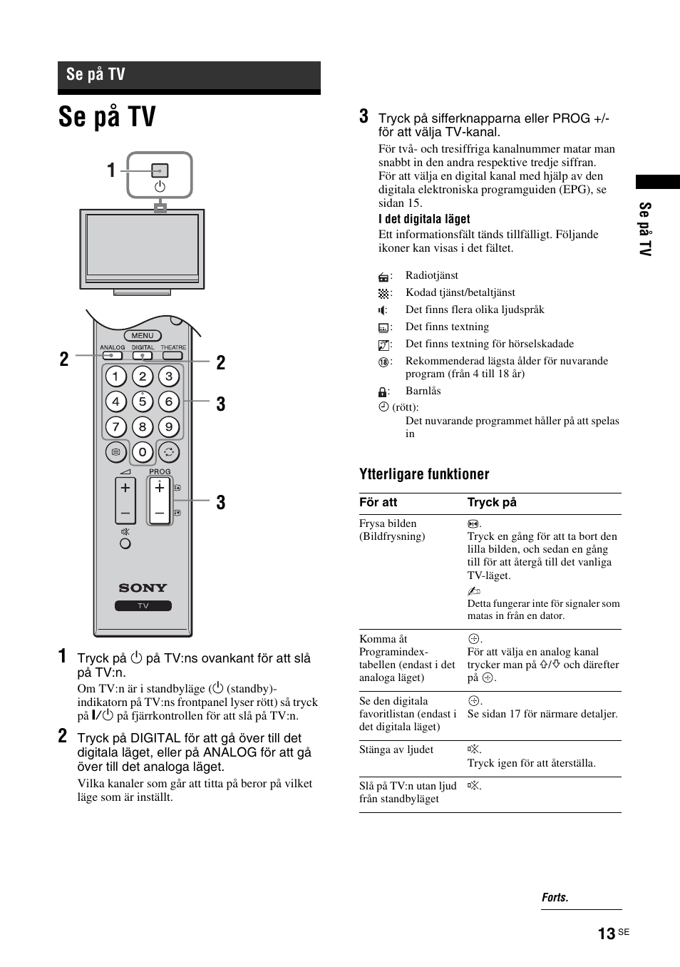 Se på tv, Sidan 13, E (sidan 13) | Sidan 13), En (sidan 13) | Sony KDL-40V3000 User Manual | Page 137 / 300