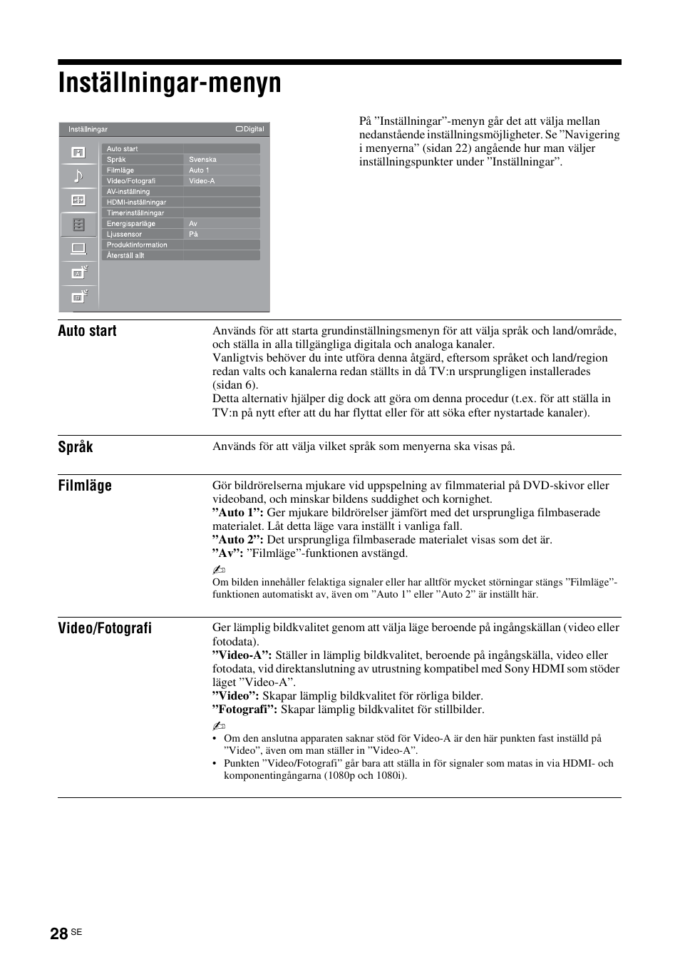 Inställningar-menyn | Sony KDL-40V3000 User Manual | Page 152 / 300