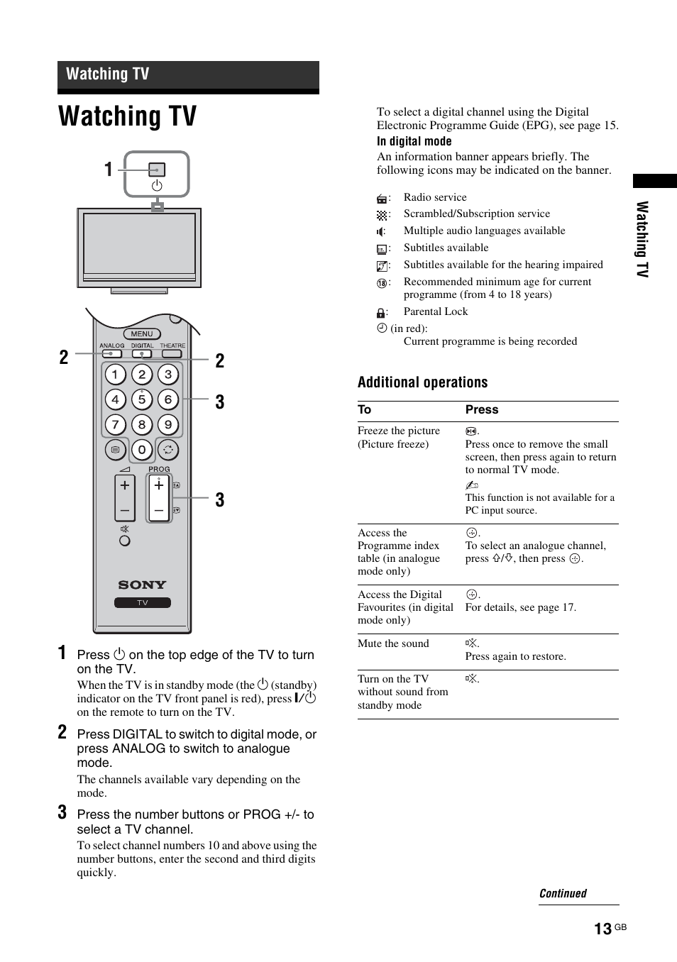 Watching tv | Sony KDL-40V3000 User Manual | Page 179 / 300