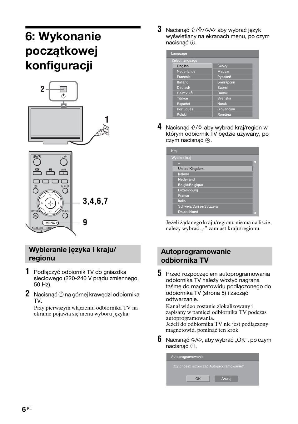 Wykonanie początkowej konfiguracji | Sony KDL-40V3000 User Manual | Page 214 / 300