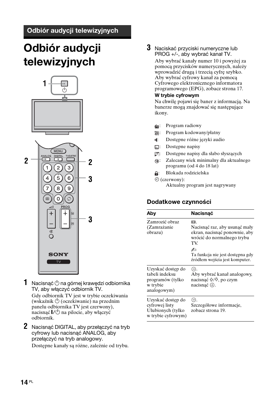 Odbiór audycji telewizyjnych | Sony KDL-40V3000 User Manual | Page 222 / 300