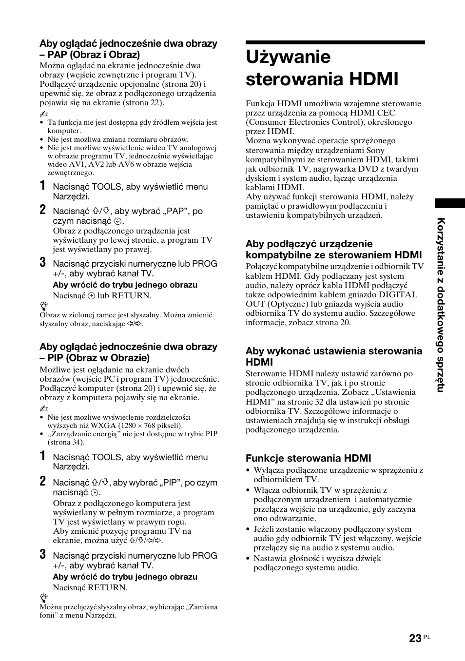 Używanie sterowania hdmi | Sony KDL-40V3000 User Manual | Page 231 / 300