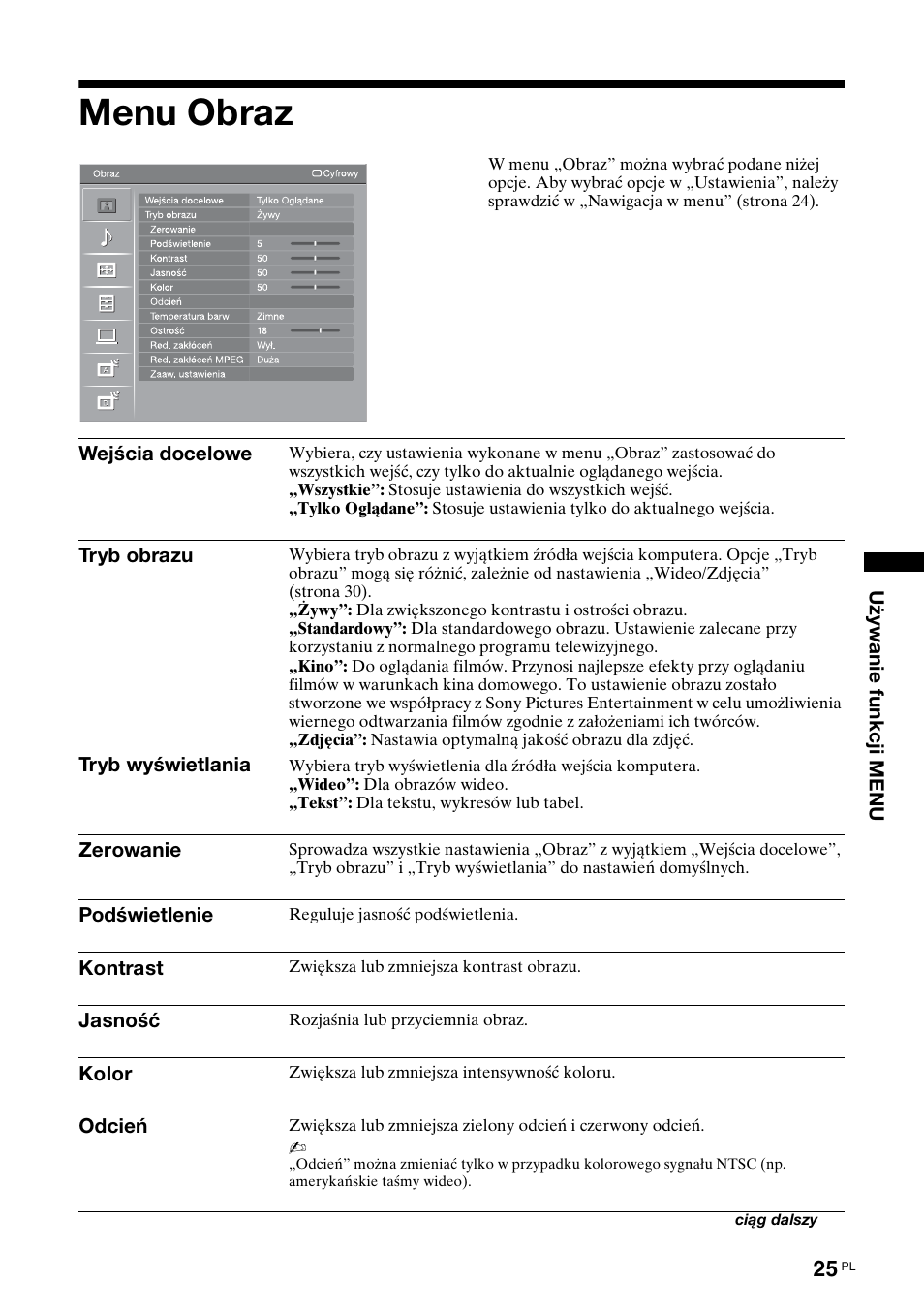 Menu obraz | Sony KDL-40V3000 User Manual | Page 233 / 300