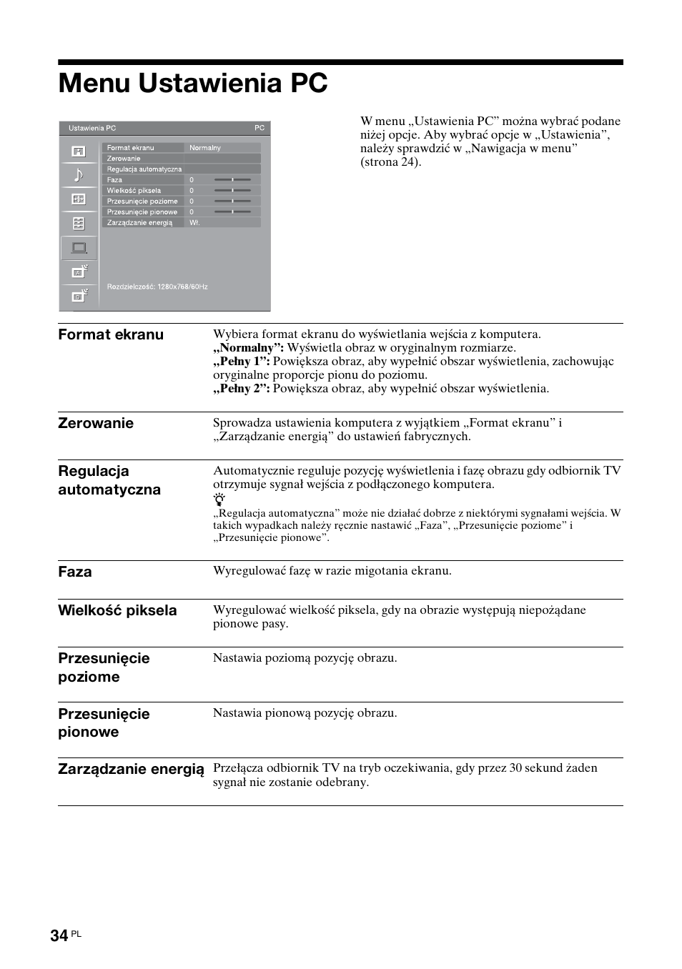 Menu ustawienia pc | Sony KDL-40V3000 User Manual | Page 242 / 300