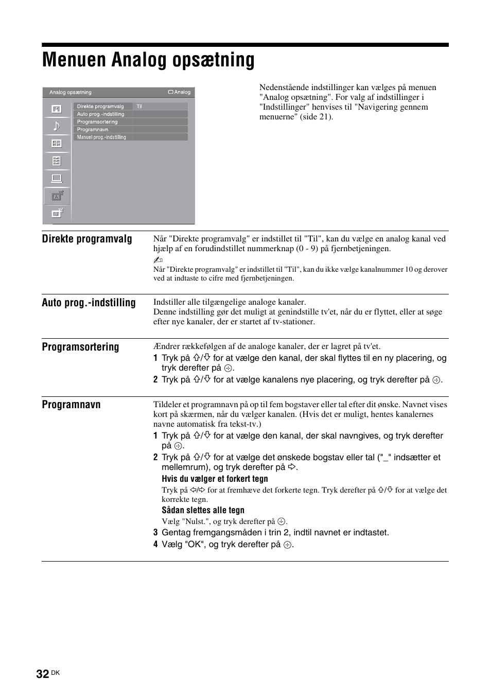 Menuen analog opsætning | Sony KDL-40V3000 User Manual | Page 32 / 300
