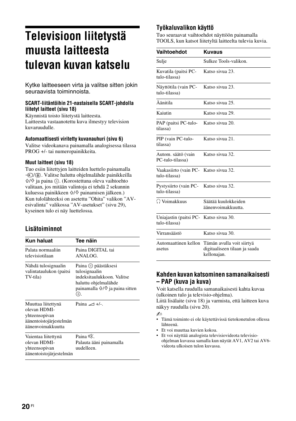 Sivu 20), Us (sivu 20) | Sony KDL-40V3000 User Manual | Page 60 / 300