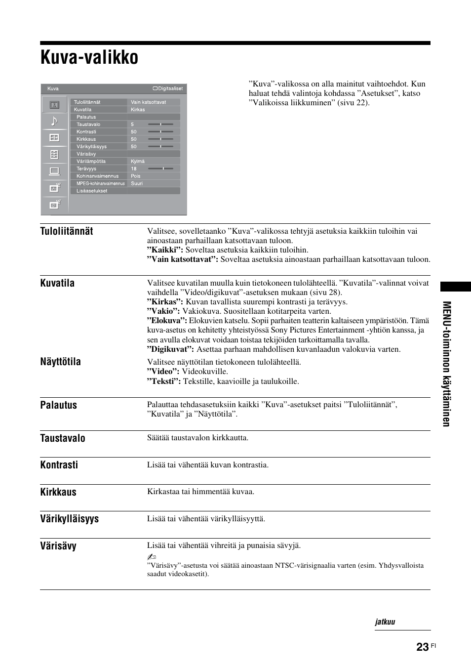 Kuva-valikko, Katso sivua 23 | Sony KDL-40V3000 User Manual | Page 63 / 300