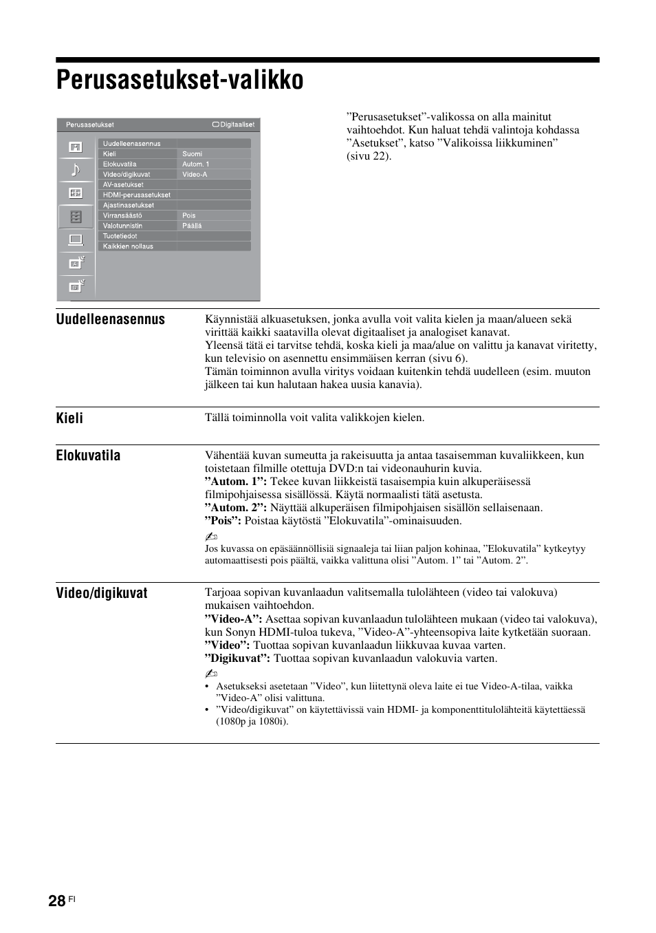 Perusasetukset-valikko | Sony KDL-40V3000 User Manual | Page 68 / 300