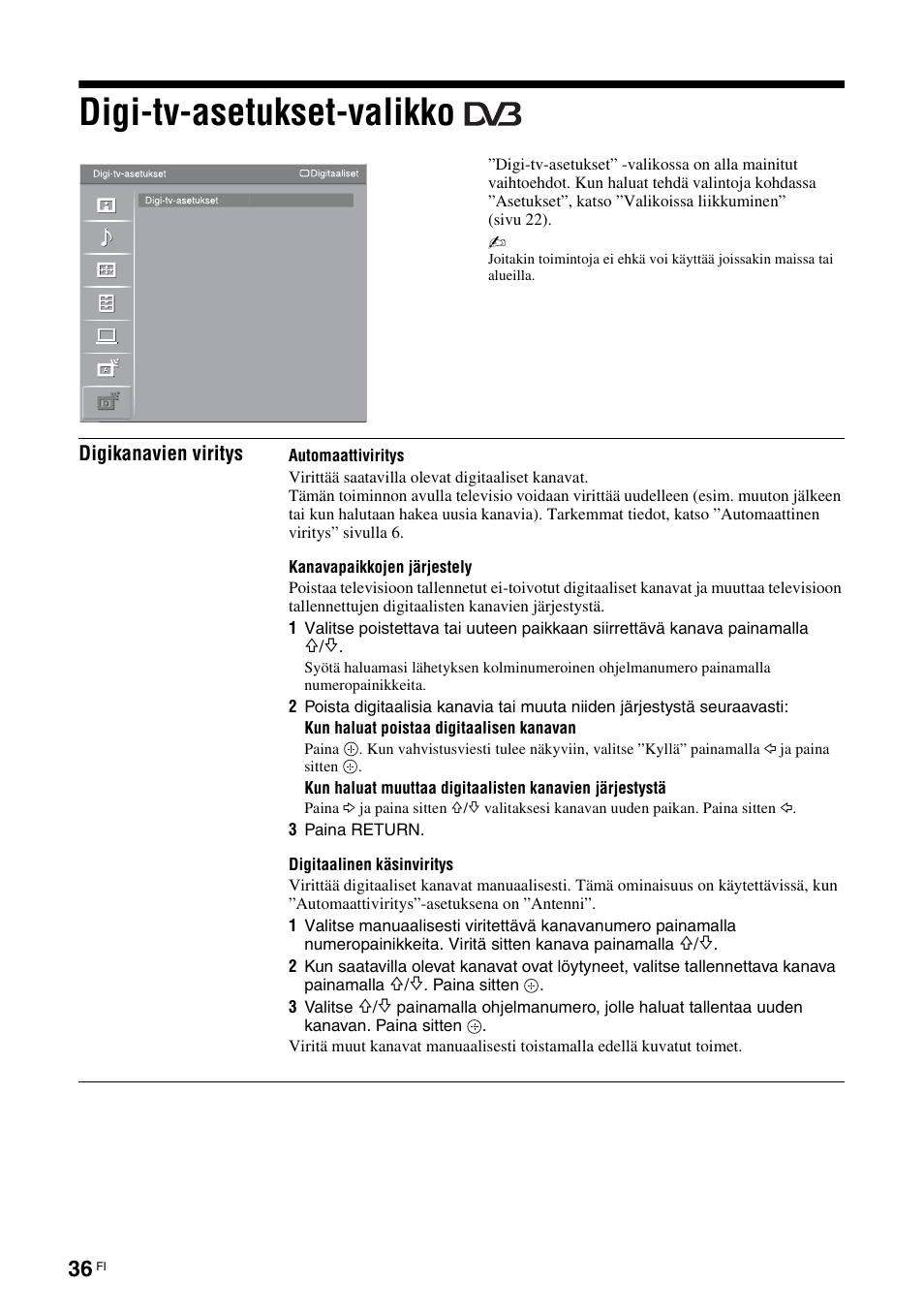 Digi-tv-asetukset-valikko | Sony KDL-40V3000 User Manual | Page 76 / 300
