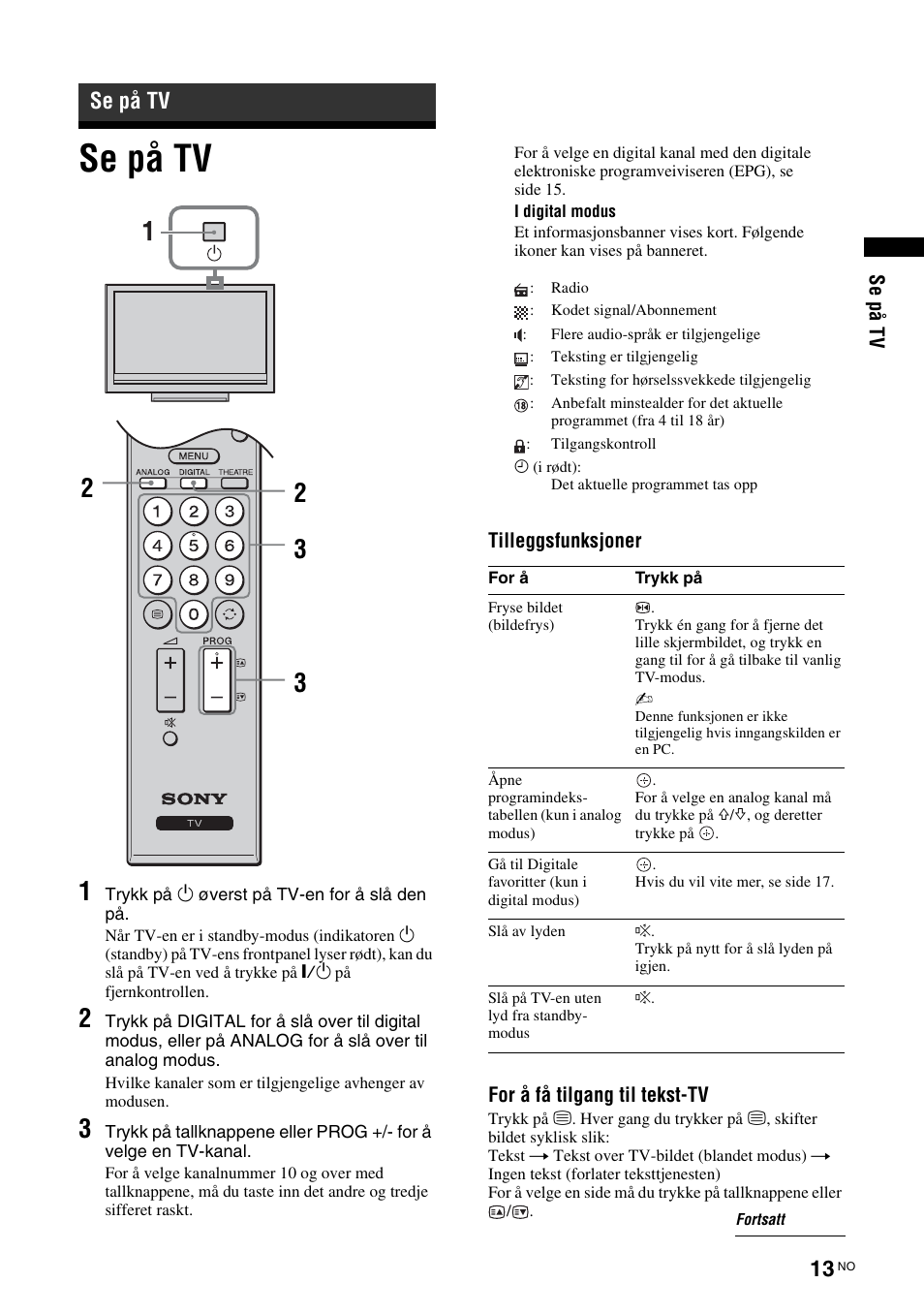 Se på tv, Side 13, Side 13) | Ys (side 13) | Sony KDL-40V3000 User Manual | Page 95 / 300
