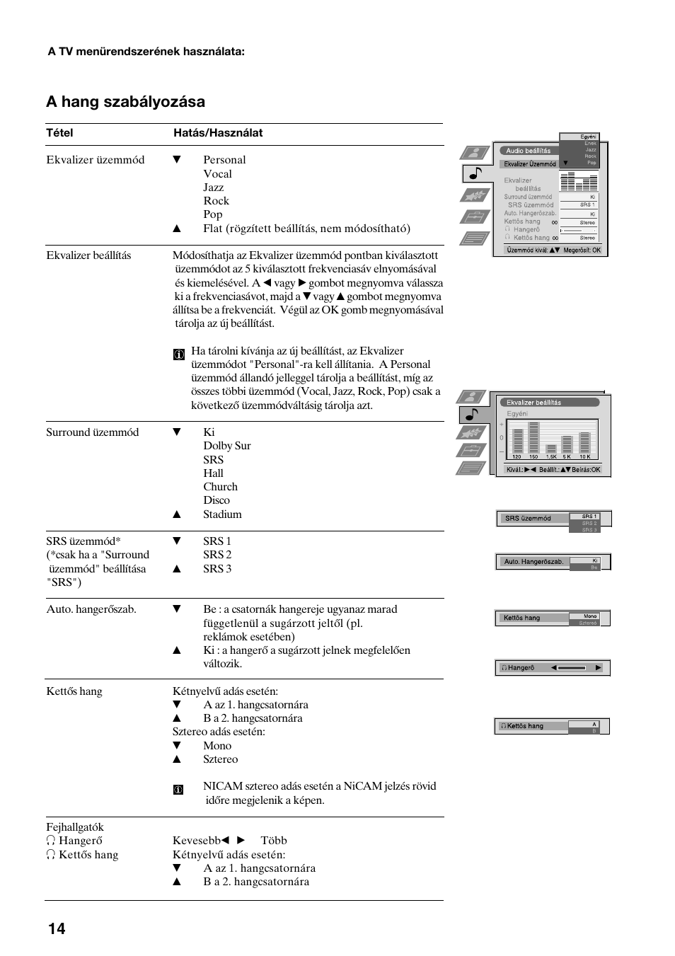 A hang szabályozása | Sony KV-36FS70K User Manual | Page 100 / 172