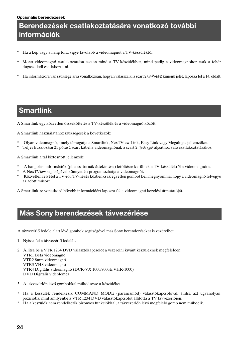 Smartlink, Más sony berendezések távvezérlése | Sony KV-36FS70K User Manual | Page 110 / 172