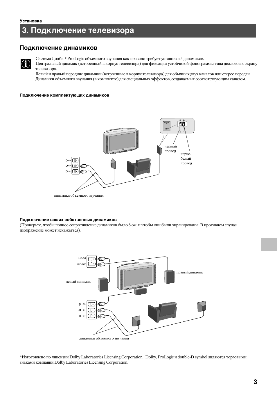 Подключение телевизора, Подключение динамиков | Sony KV-36FS70K User Manual | Page 145 / 172