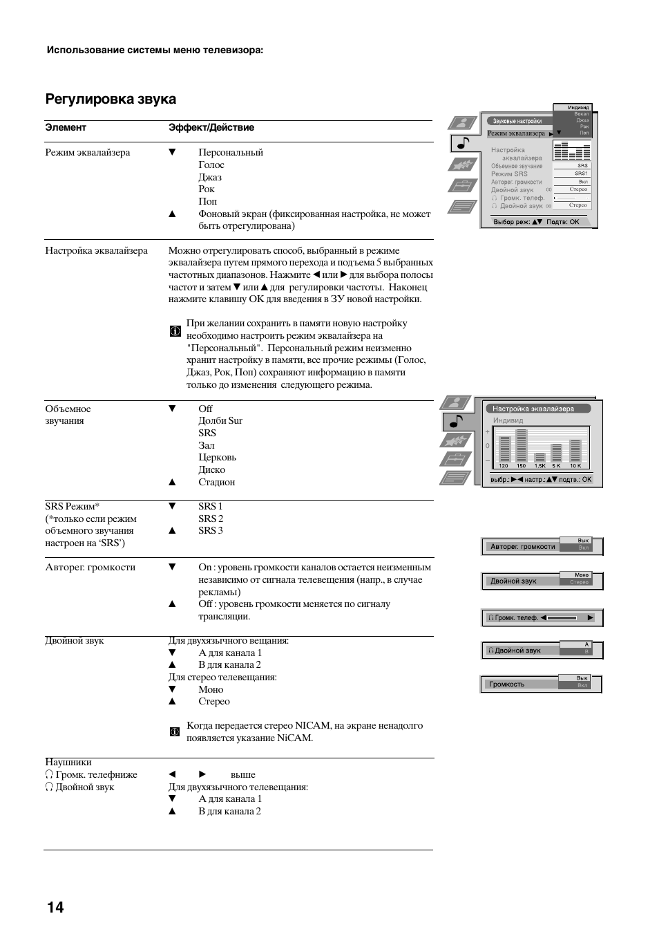 Регулировка звука | Sony KV-36FS70K User Manual | Page 156 / 172