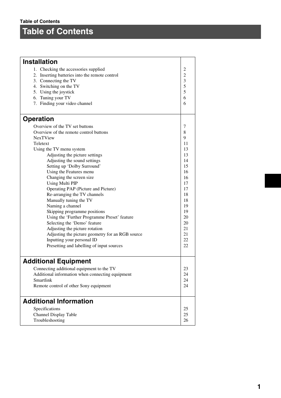 Sony KV-36FS70K User Manual | Page 3 / 172