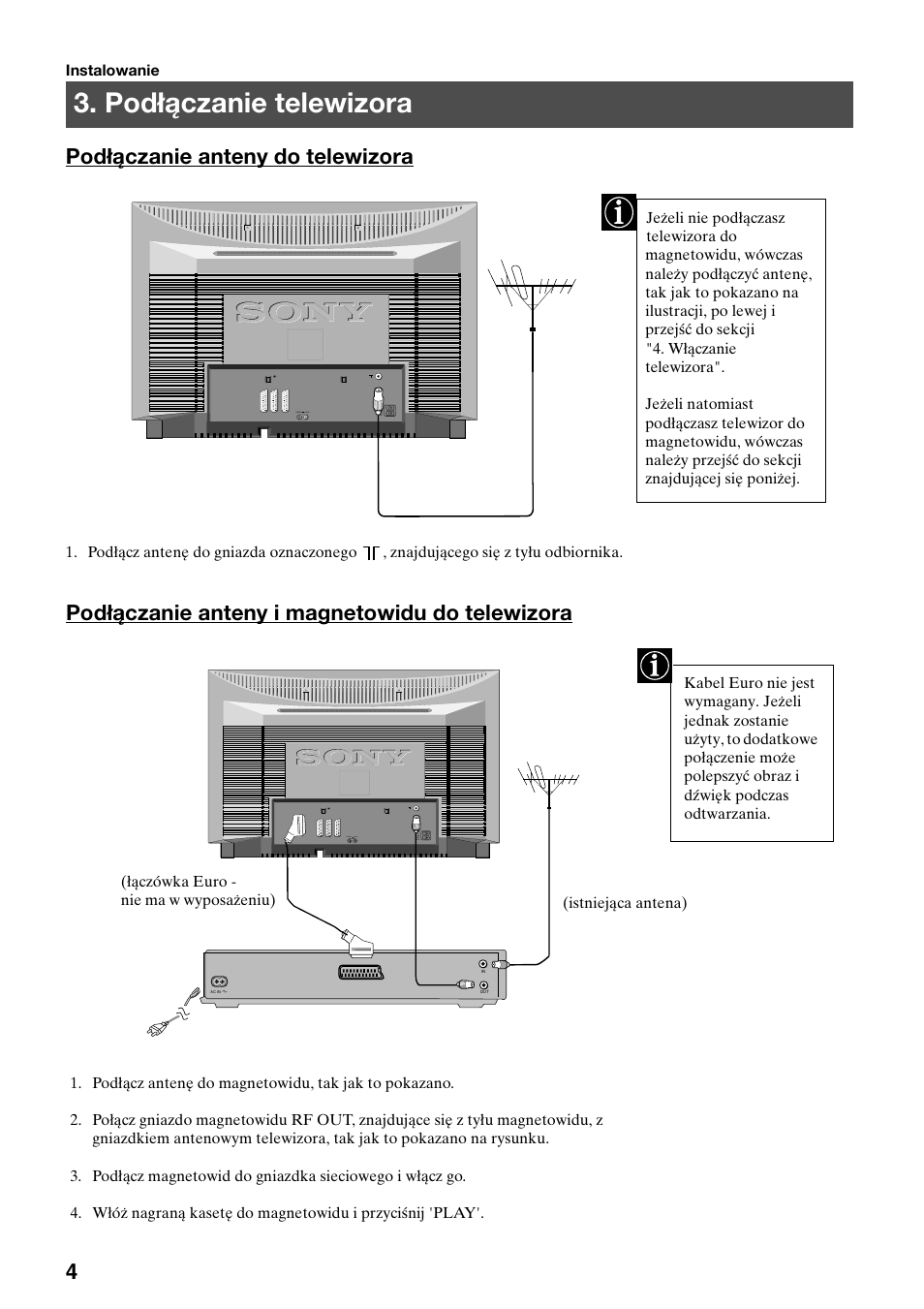 Podłączanie telewizora | Sony KV-36FS70K User Manual | Page 34 / 172