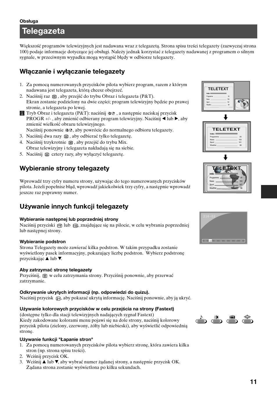 Telegazeta, Włączanie i wyłączanie telegazety, Wybieranie strony telegazety | Używanie innych funkcji telegazety, Teletext | Sony KV-36FS70K User Manual | Page 41 / 172