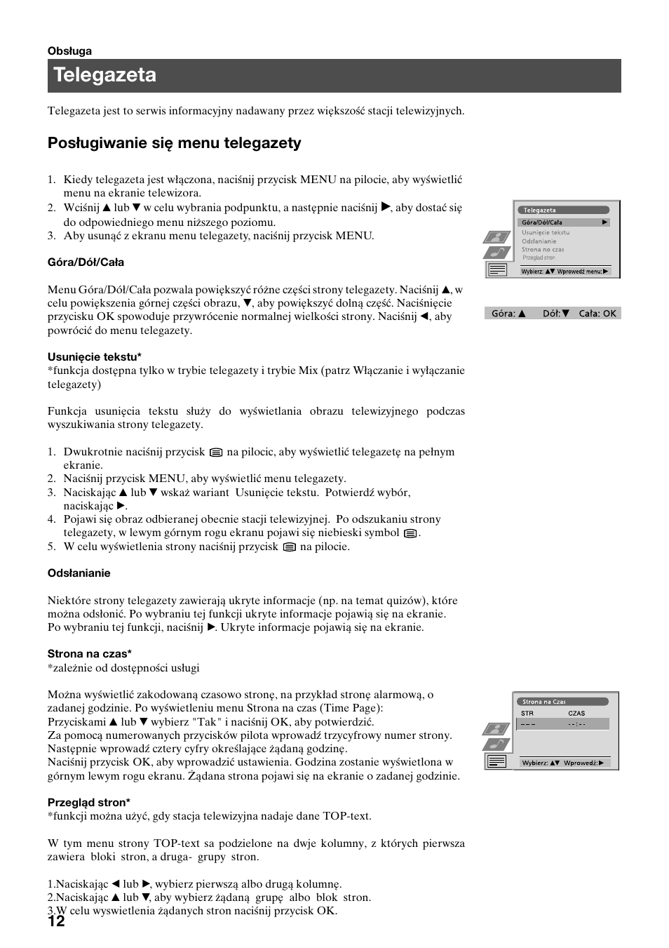 Telegazeta, Posługiwanie się menu telegazety | Sony KV-36FS70K User Manual | Page 42 / 172