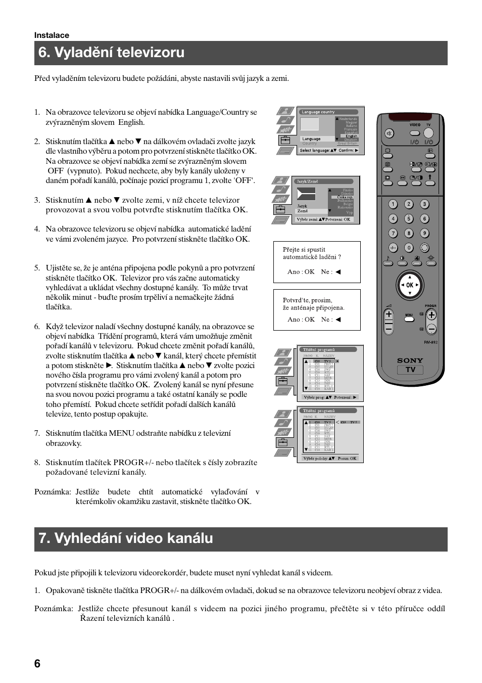 Vyladění televizoru, Vyhledání video kanálu | Sony KV-36FS70K User Manual | Page 64 / 172