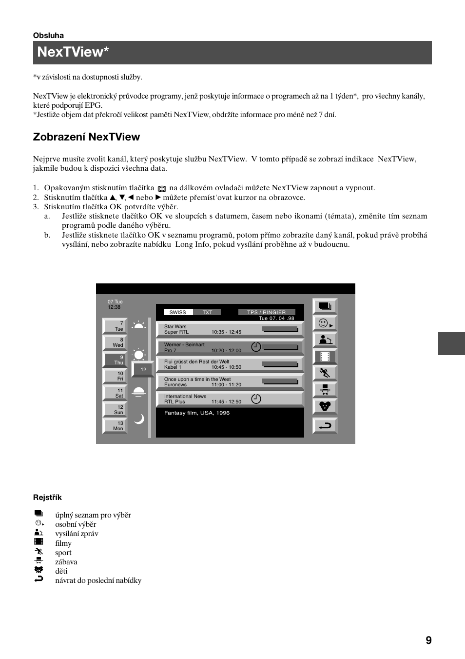 Nextview, Zobrazení nextview | Sony KV-36FS70K User Manual | Page 67 / 172