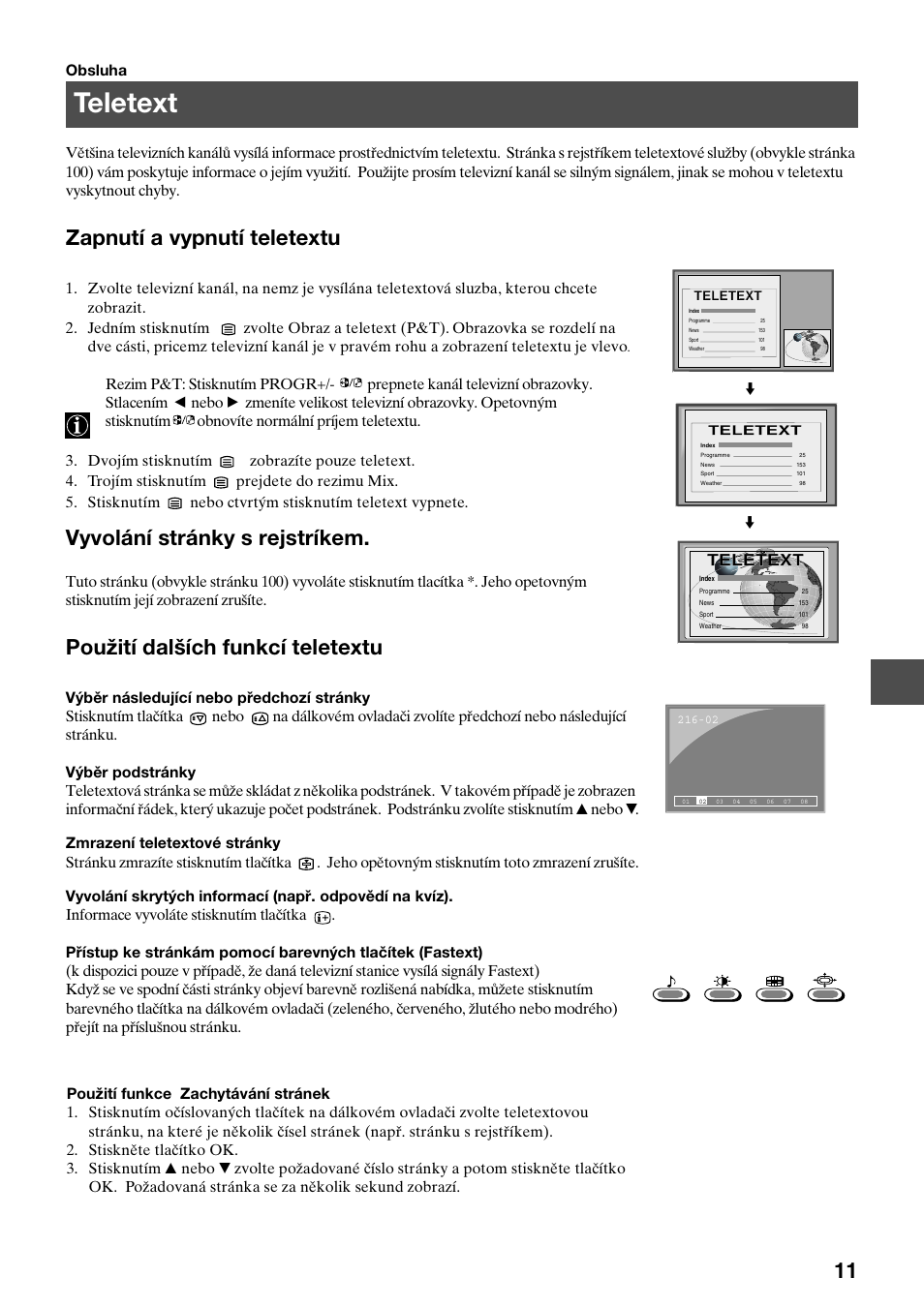 Teletext, Zapnutí a vypnutí teletextu, Vyvolání stránky s rejstríkem | Použití dalších funkcí teletextu | Sony KV-36FS70K User Manual | Page 69 / 172