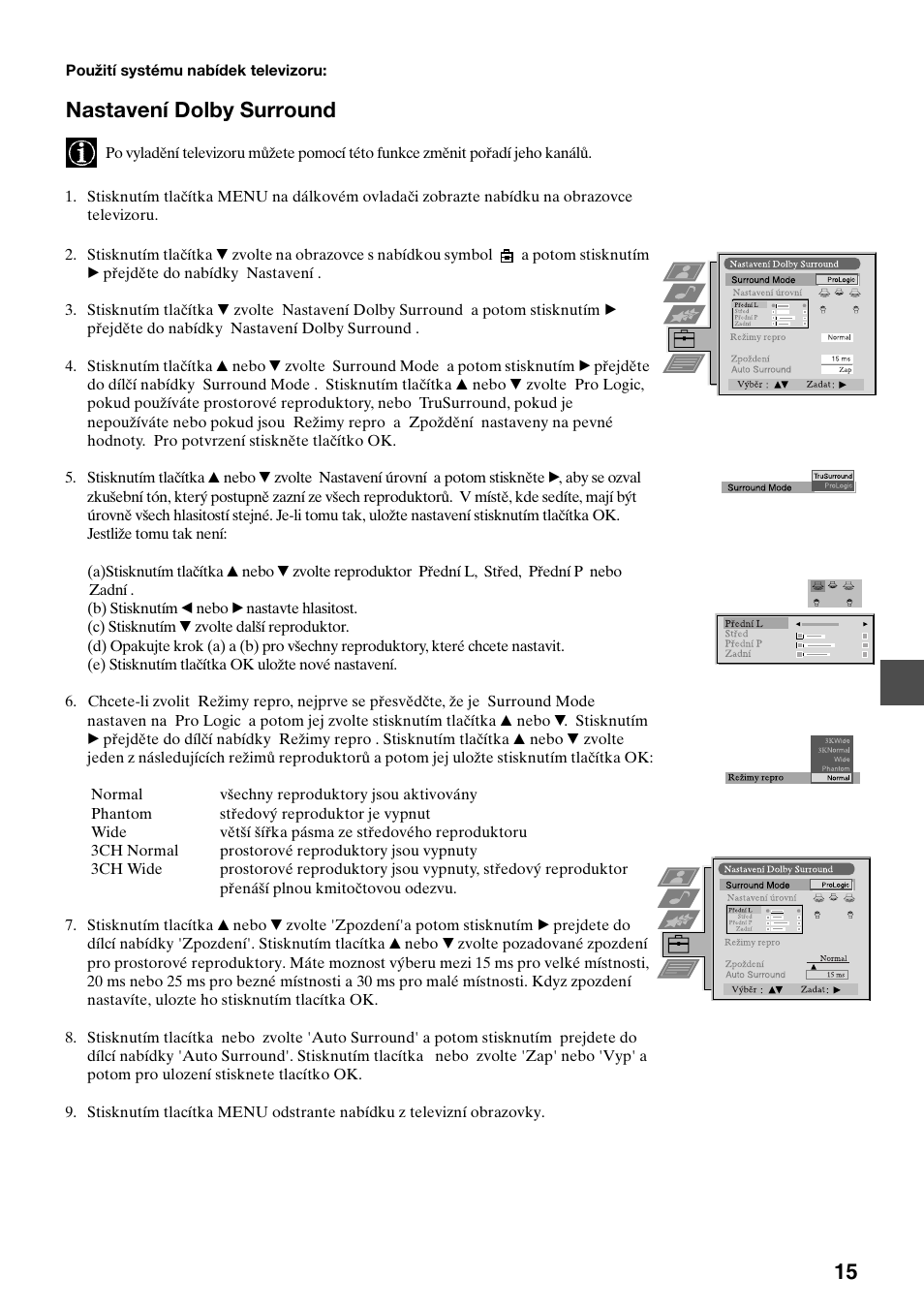 Nastavení dolby surround | Sony KV-36FS70K User Manual | Page 73 / 172