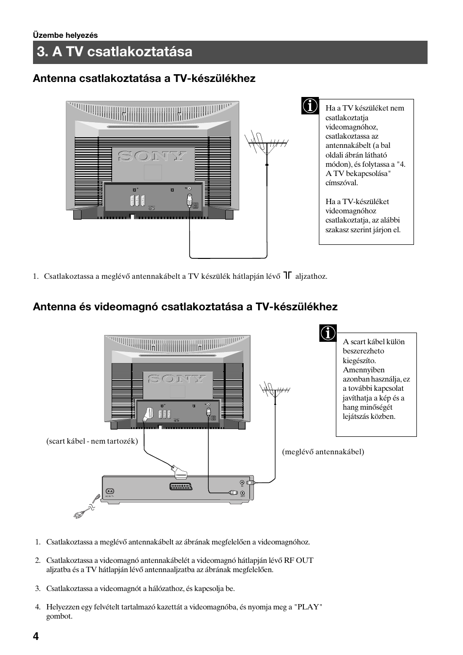 A tv csatlakoztatása | Sony KV-36FS70K User Manual | Page 90 / 172