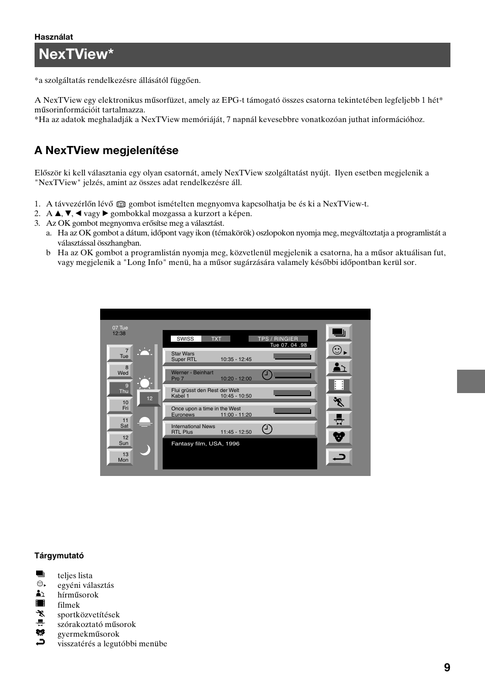 Nextview, A nextview megjelenítése | Sony KV-36FS70K User Manual | Page 95 / 172