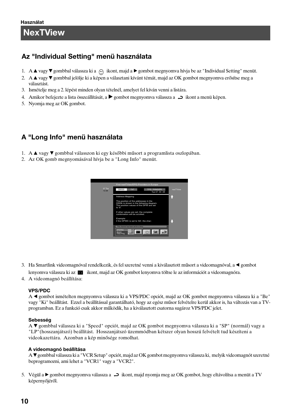 Nextview, 10 az "individual setting" menü használata, A "long info" menü használata | Sony KV-36FS70K User Manual | Page 96 / 172