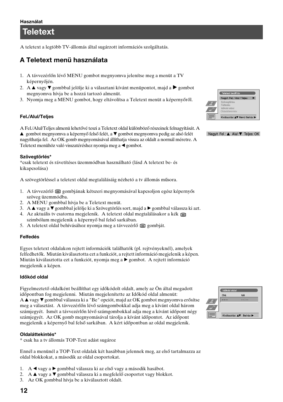 Teletext, A teletext menü használata | Sony KV-36FS70K User Manual | Page 98 / 172