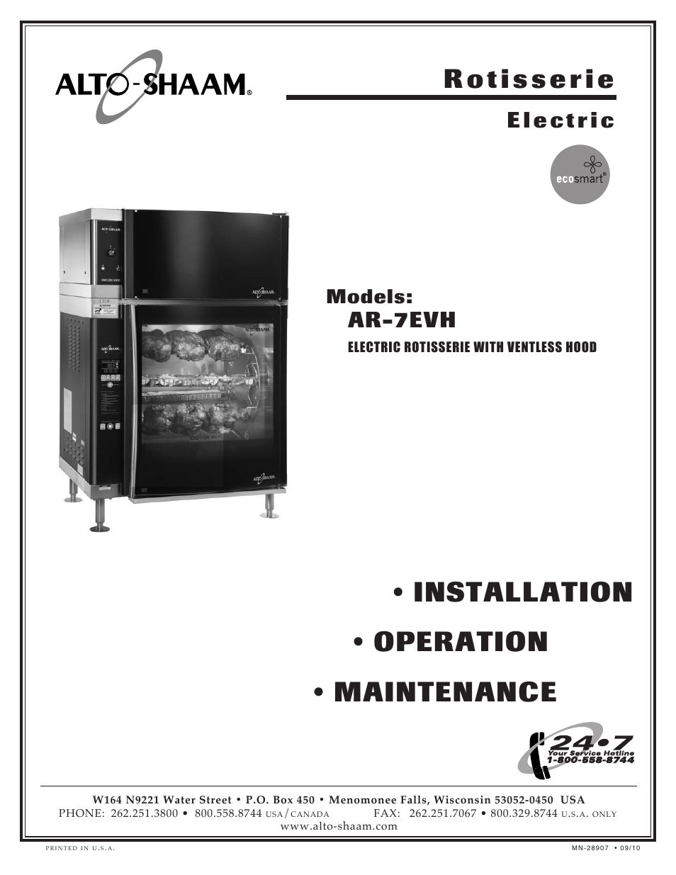 Alto-Shaam ECOSMART AR-7EVH User Manual | 44 pages