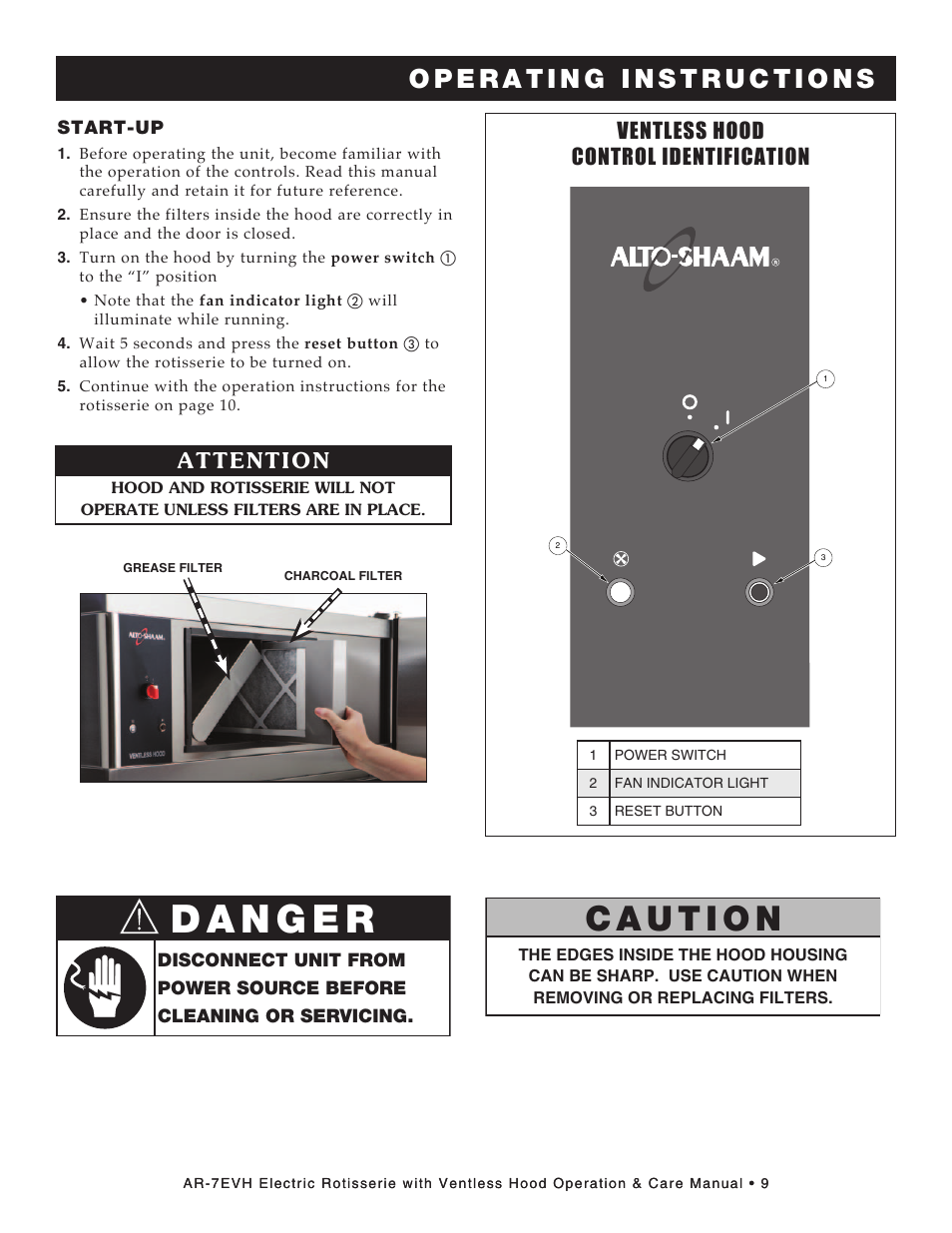 Ventless hood control identification, Attention | Alto-Shaam ECOSMART AR-7EVH User Manual | Page 11 / 44