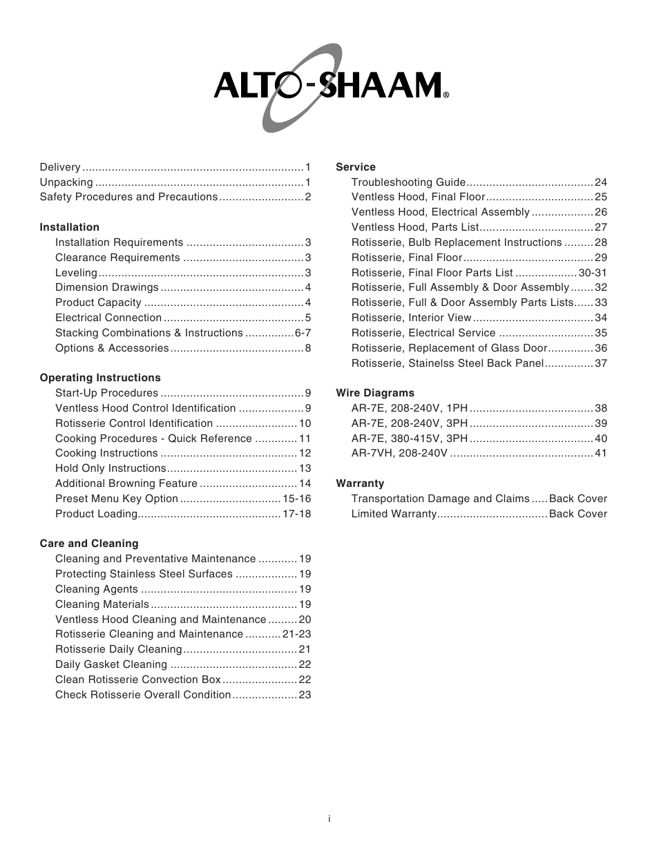 Alto-Shaam ECOSMART AR-7EVH User Manual | Page 2 / 44