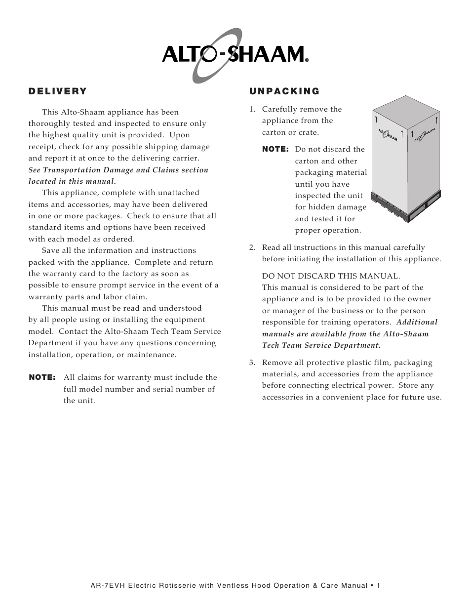 Alto-Shaam ECOSMART AR-7EVH User Manual | Page 3 / 44